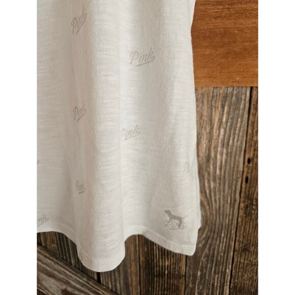 Victoria's Secret PINK logo spell out all over print white y2k 90s tee small EUC - Picture 5 of 7